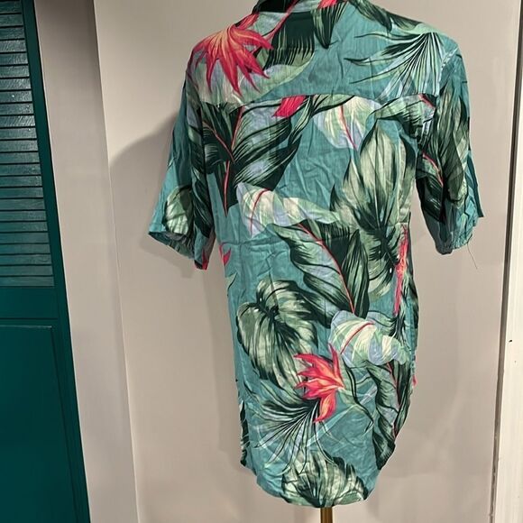 Free People NWT Sandrine Rose Hawaii luau floral snap button top turquoise XS - Picture 5 of 8